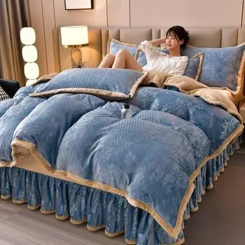 Высококачественный легкий роскошный трехмерный комплект из молочного бархата с резным рисунком из четырех утолщенных фланелевых двухсторонних бархатных пододеяльников из кораллового бархата 1.2m bed sheet