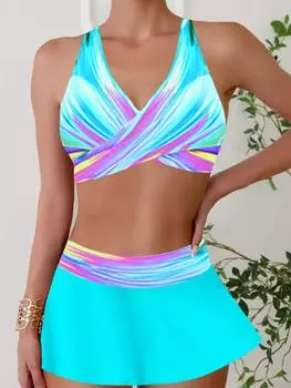 Высококачественный летний женский купальник, модный повседневный купальник для отдыха, синий, розовый, с принтом, комплект из двух частей, размер S-5XL S