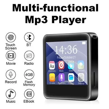 Высококачественный металлический музыкальный MP3-плеер Bluetooth 5.0 с сенсорным экраном, памятью 4 ГБ, музыкальным видеоплеером, поддержкой карт TF, FM/электронной книгой/записью 4GB чёрный
