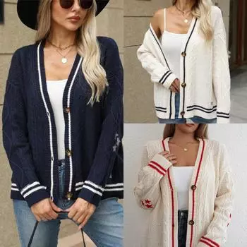 Высококачественный модный дизайнерский кардиган с вышивкой в виде звезды, однобортный вязаный свитер с длинным рукавом и пуговицами, женская куртка-свитер S белый