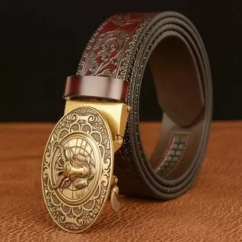 Высококачественный модный мужской ремень, повседневный, с пряжкой в виде головы овцы, резной пояс, индивидуальность 110cm