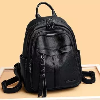 Высококачественный мягкий кожаный рюкзак, простой женский рюкзак большой вместимости, школьный рюкзак для студентов чёрный