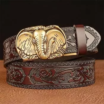 Высококачественный мужской ремень из натуральной кожи с резным цветочным узором, змеиным золотым автоматическим пряжкой для джинсов 130cm