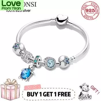 Высококачественный настоящий браслет из стерлингового серебра 100% 925 пробы со звездой и черепахой, подходящий для женщин, оригинальный кулон своими руками, ювелирные изделия 16cm