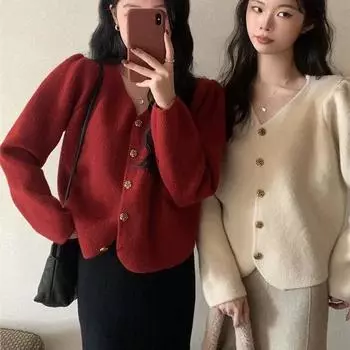 Высококачественный небольшой ароматный вязаный кардиган с v-образным вырезом для женщин, осенне-зимний красивый короткий кардиган, свитер, женское пальто, топ One Size зелёный