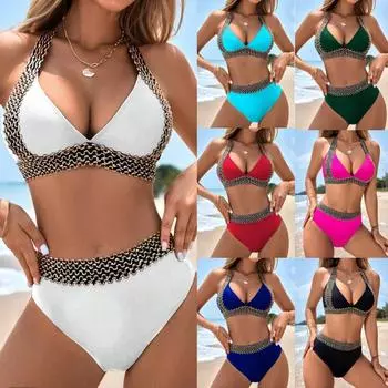 Высококачественный однотонный двухсекционный купальник-бикини в стиле греческой богини для женщин S