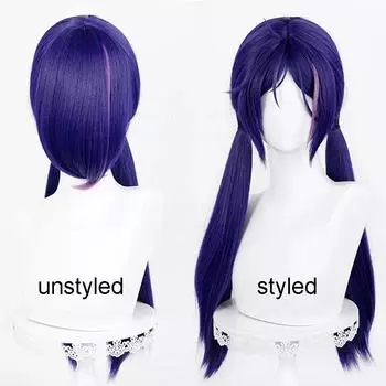 Высококачественный парик для косплея Crazy Mita 68 см, фиолетовый, синий, с хвостиком, термостойкие синтетические волосы, парики в стиле аниме MiSide + шапочка для парика One Size