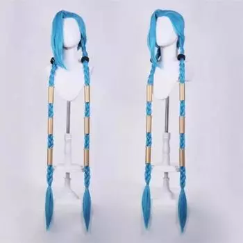 Высококачественный парик для косплея LOL Jinx, длинный, плетеный, синий, парик The Loose Cannon, термостойкие синтетические волосы, парики для аниме + WigCap One Size