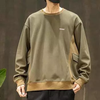 Высококачественный плотный трикотажный свитер плотностью 380 г с индивидуальными карманами, мужской свободный свитер большого размера с круглым вырезом и длинными рукавами M чёрный