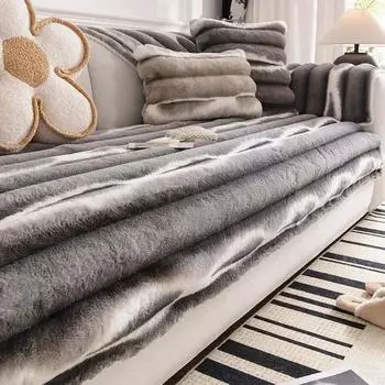 Высококачественный плюшевый диван-полотенце с принтом кролика, теплый, мягкий, толстый, нескользящий, устойчивый к царапинам от кошек, чехол для дивана, секционный Г-образный чехол для дивана 70x70cm 1pc темно-серого