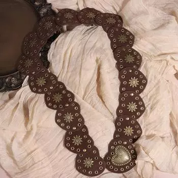 Высококачественный ремень из искусственной кожи в стиле ретро с большой пряжкой в виде сердца, женский ремень в стиле вестерн с широкими заклепками и декоративным поясом в стиле стимпанк