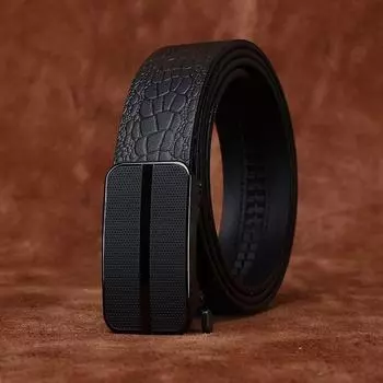 Высококачественный ремень из нержавеющей стали с автоматической пряжкой и узором под крокодила, мужской кожаный ремень из коровьей кожи первого слоя для деловых повседневных брюк 100cm
