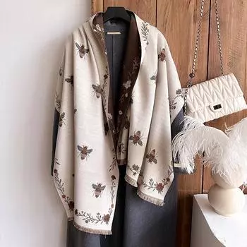 Высококачественный ретро жаккардовый иностранный стиль вязаный шарф женская теплая шаль 185cm светло-коричневого