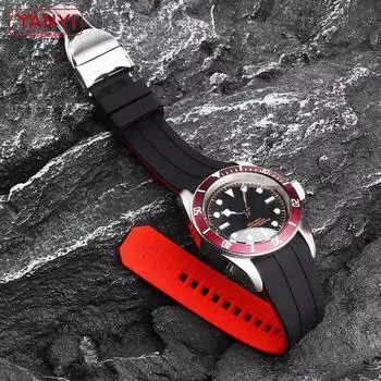 Высококачественный резиновый браслет 22 мм 20 мм, двухцветный ремешок для часов для часов Omega Seiko Tudor Rolex Casio, ремешок с изогнутым концом