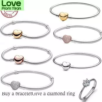 Высококачественный роскошный браслет Pan из 100% стерлингового серебра 925 пробы с сердечком для женщин, оригинальный браслет-подвеска Diy Charm Jewelry 16cm