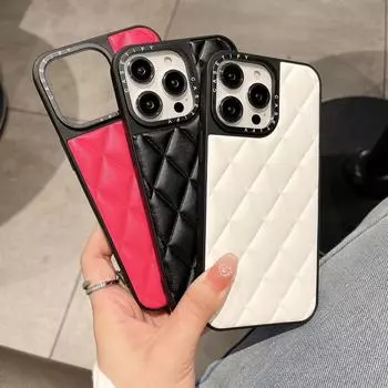 Высококачественный роскошный чехол из натуральной овечьей кожи с ромбовидной икрой для iPhone 15 14 13 12 Pro Max 15Pro 14Pro 13Pro iPhone 14 Plus белый