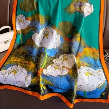 Высококачественный роскошный шелковый шарф женский весенне-осенний с принтом шарфы обертывания бандана фуляр муфлер дорожный солнцезащитный платок 180X90cm