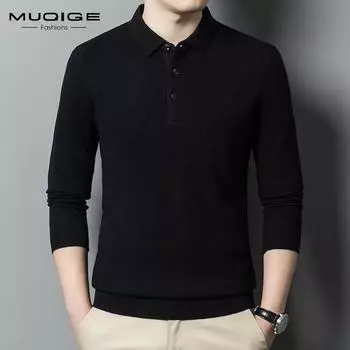 Высококачественный шерстяной свитер, зимний мужской теплый свитер из чистой шерсти, обычный толстый пуловер с воротником-футболкой, джемпер с длинными рукавами, однотонный 165 чёрный