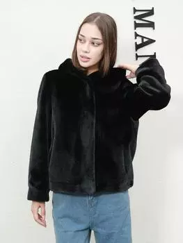 Высококачественный синтетический мех, однотонный женский повседневный стиль, подходящий для осени и зимы M чёрный