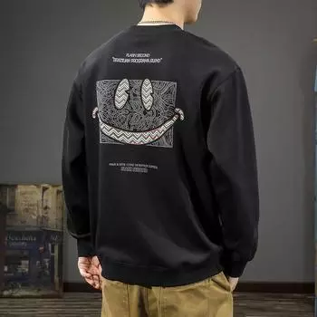 Высококачественный свитер с круглым вырезом и изображением смайлика, мужская модная уличная куртка-хулиганка, спортивная, с длинными рукавами, зимняя, повседневная, универсальная M светло-коричневого