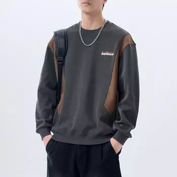 Высококачественный свитер с плотной текстурой и контрастными цветами, мужская осенняя свободная и удобная повседневная куртка американского модного бренда Tide M темно-серого