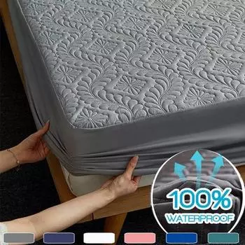Высококачественный тисненый водонепроницаемый чехол для матраса, однотонный толстый мягкий коврик для кровати, простыня для односпальной двуспальной кровати Sheet 90x200x30cm 1pc серый