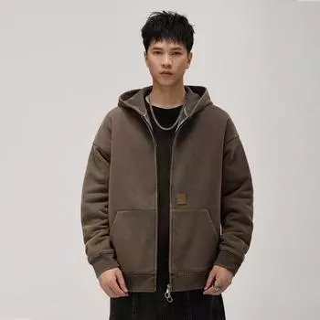 Высококачественный тяжелый жареный песок постепенное изменение стирать свитер мужской осень американский ретро с капюшоном кардиган куртка мужской S