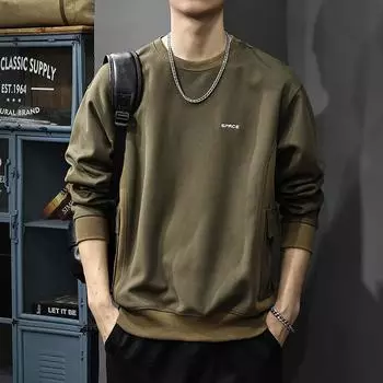 Высококачественный трендовый дизайн карманный свитер мужской осенний свободный большой размер американский хулиган красивый сращивание круглый вырез повседневный топ M чёрный