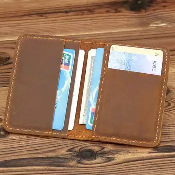 Высококачественный винтажный кожаный держатель для кредитных карт ручной работы Crazy Horse, повседневный тонкий мужской кошелек для удостоверения личности, VIP, маленькие футляры для карт чёрный