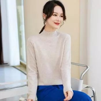 Высококачественный вязаный бесшовный свитер из 100 шерсти для женщин Puyuan 2024 зимний полуводолазный свитер из чистой шерсти для женщин M (90~ 57.5 kg) чёрный