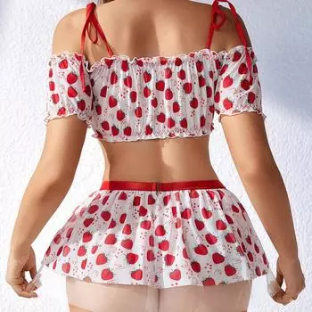 Высококачественный взрывной сексуальный комплект нижнего белья из двух частей, комплект с бюстгальтером и юбкой в виде фруктовой перспективы S