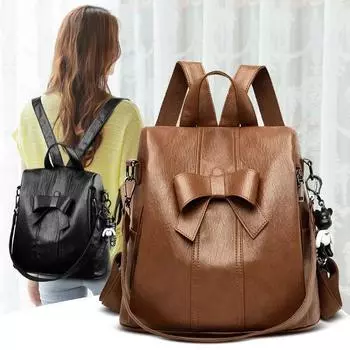 Высококачественный женский деловой рюкзак, элегантная женская кожаная сумка с бантом, рюкзак из натуральной кожи, сумка через плечо с защитой от кражи коричневый