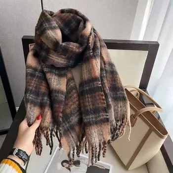 Высококачественный женский клетчатый шарф Meirag, зима 2023, новая корейская версия, шаль, шарф двойного назначения 50x210CM