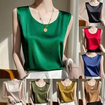 Высококачественный женский повседневный шелковый атласный свободный жилет без рукавов, летний элегантный женский жилет XXXL белый