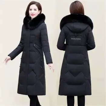 Высококачественный женский пуховик 2023, зимняя новая стильная модная длинная теплая куртка большого размера S чёрный