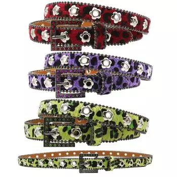 Высококачественный женский ремень с леопардовым принтом шириной 2,3 см, с цветочным узором и бесплатной перфорацией, пояс с инкрустацией стразами, пряжка-игла, полностью ромбовидный ремень 95cm красный