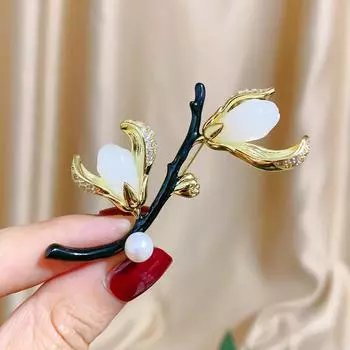 Высококлассная брошь Магнолия в стиле ретро, роскошный темперамент, брошь, элитные аксессуары
