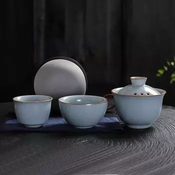 Высококлассная чашка Куайкэ из печи Жу, один чайник, две чашки, портативный керамический чайник для заваривания кунг-фу, чайная чашка, дорожный чайный набор