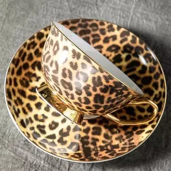 Высококлассная кофейная чашка и блюдце из костяного фарфора с леопардовым принтом, набор чашек для послеобеденного чая, нишевая роскошь, керамическая подарочная коробка Leopard print