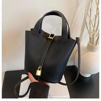 Высококлассная модная сумка-тоут женская новая простая повседневная сумка-ведро трендовая сумка-мессенджер большой вместимости чёрный