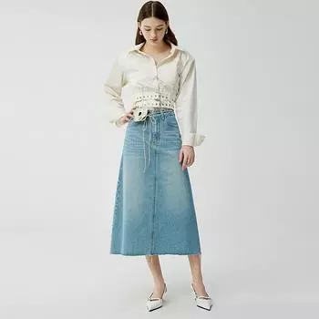 Высококлассная простая джинсовая длинная юбка для женщин, свободная и универсальная лоскутная длинная юбка трапециевидной формы S синий/зелёный