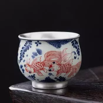 Высококлассная сине-белая серебряная мастер-чашка керамическая чайная чашка ретро высококлассная личная специальная одинарная чашка набор для чая кунг-фу чайная чашка