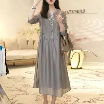 Высококлассное роскошное французское платье свободного кроя с V-образным вырезом и вышивкой, женская летняя молодежная юбка M