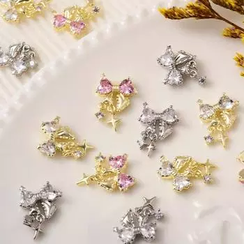 Высококлассные роскошные аксессуары для ногтей, художественное украшение, блестящий кубический цирконий, бант-шарм для дома серебряный