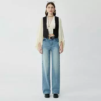 Высококлассные узкие прямые джинсы для женщин, брюки в пол с завышенной талией и универсальные брюки в пол. 25 синий