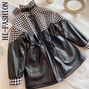 Высокомодная французская винтажная твидовая куртка с небольшим ароматом, пальто из искусственной кожи, теплые парки с шерстяной подкладкой, зимнее лоскутное пальто женское S чёрный