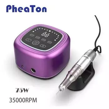 Высокомощная дрель для ногтей 75 Вт, 35000 об/мин, маникюрный станок, фреза для педикюра, электрическая пилочка для ногтей, профессиональный инструмент для дизайна ногтей US Plug фиолетовый