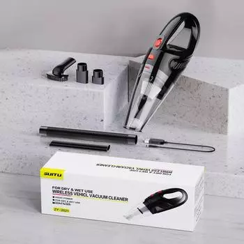 Высокомощный автомобильный пылесос для использования в автомобиле и дома. Маленький, портативный, с беспроводной зарядкой и мощным всасыванием. Идеально подходит для автомобилей и небольших помещений. wired