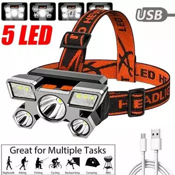 Высокомощный USB перезаряжаемый головной фонарь для рыбалки светодиодный налобный фонарь для кемпинга охотничий фонарь походные передние фонари orange