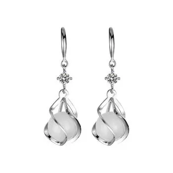 Высокополированные серьги, элегантные геометрические серьги-крючки со спиральным дизайном, стразами, подвесками из искусственного опала для яркого образа серебряный